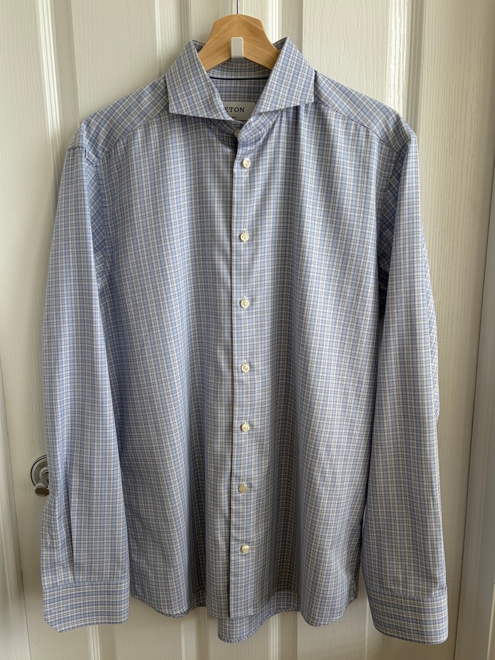Eton Slim Fit Blue Check Cotton Dress Shirt Men's 41/16